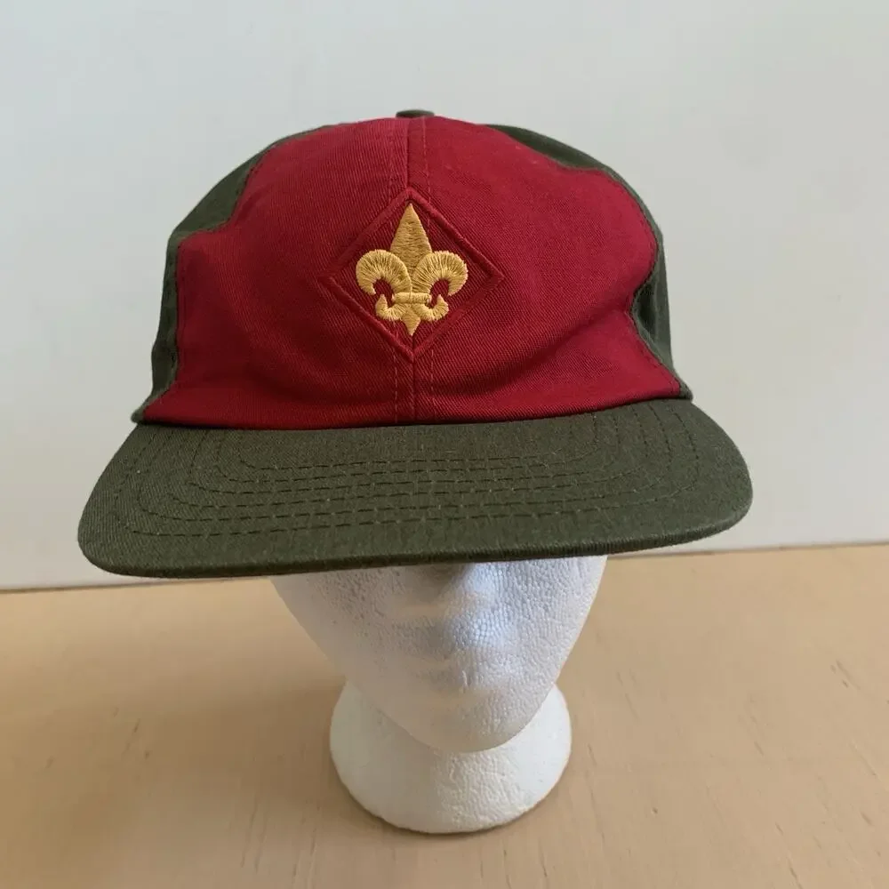 Boy Scout M/L Official Uniform Ball Cap Hat Green Red Adjustable Snapback USA